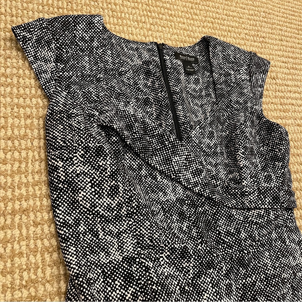White House Black Market Cap Sleeve V-Neck Black and White Sheath Dress 6 - Picture 2 of 9